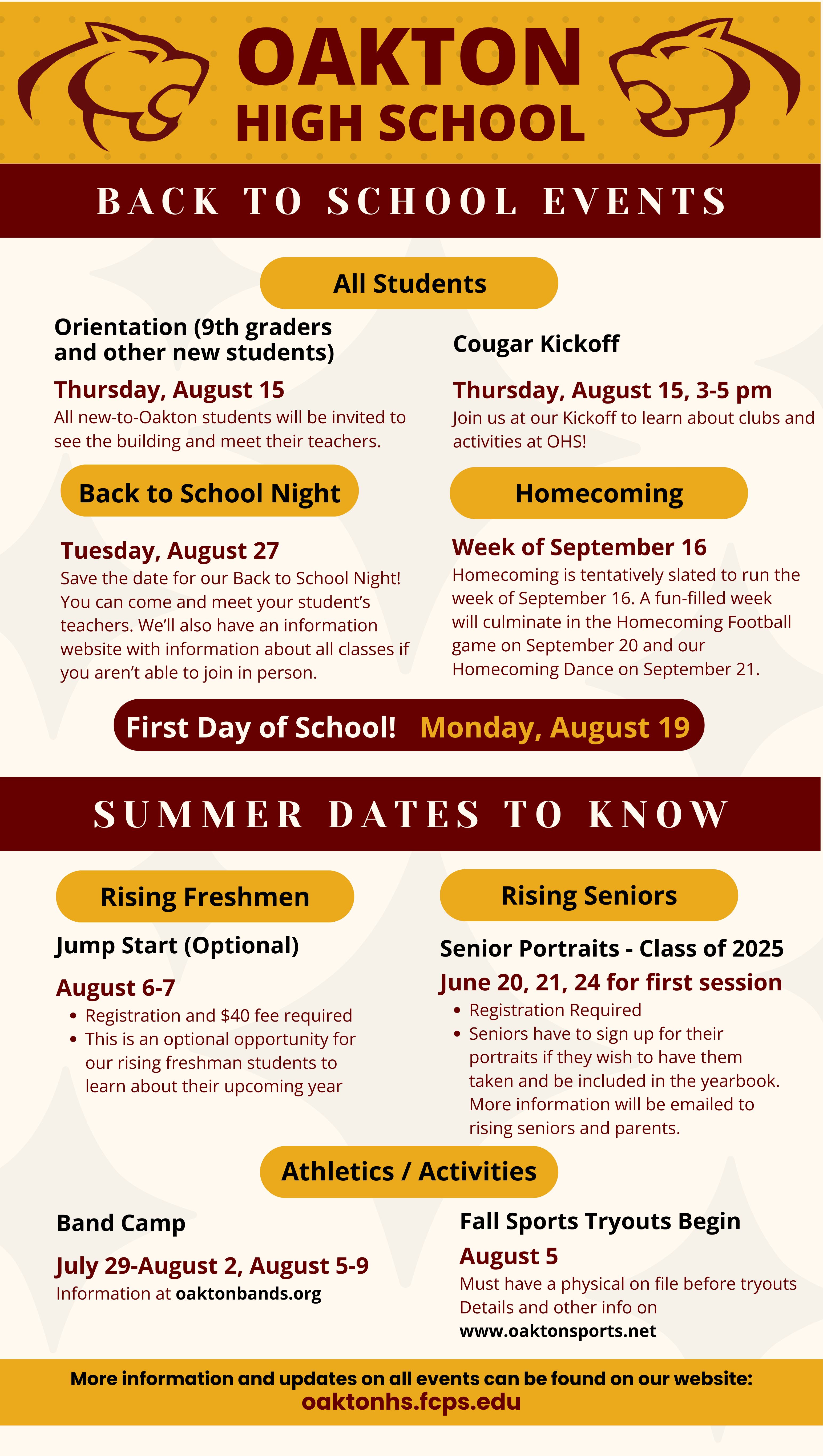 Back to School Information! Oakton High School